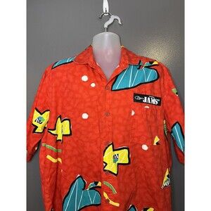 Vintage Jams Shirt Mens XL Red Hawaiian Surf Graphic Print Made USA Aloha 90s